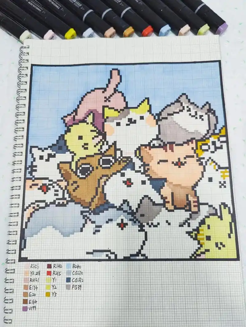 像素画网格画小猫咪.a4 2mm网格本 100*100 #像 - 抖音