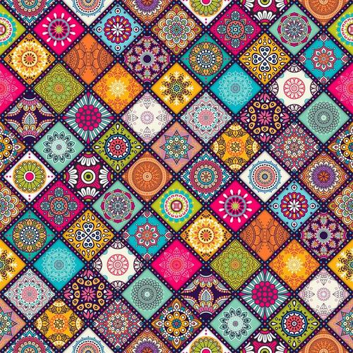 波西米亚欧式彩色彩色花花纹地砖地毯布纹图案设计素材设计素材源文件