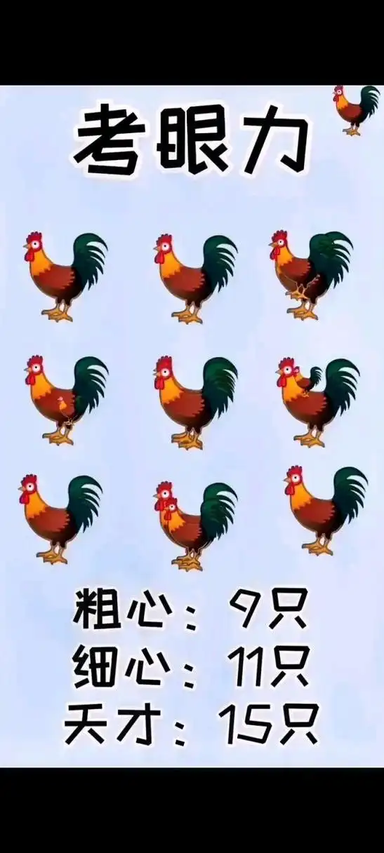 来数一数有多少只帅气的大公鸡 考眼力的时候到了.