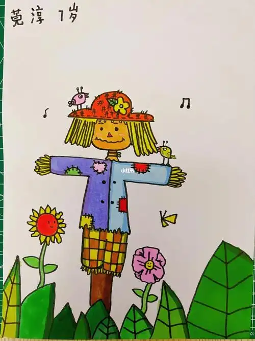 儿童创意画稻草人