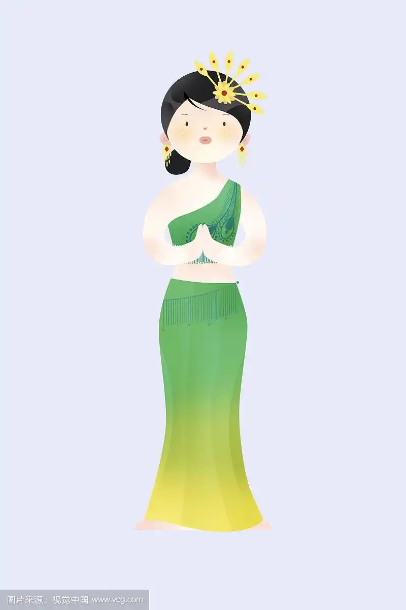 中国传统文化少数民族傣族服饰插画