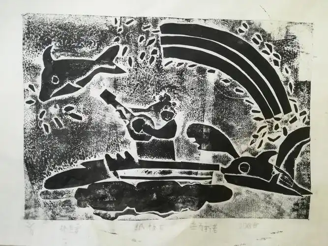 今年暑假孩子们的纸版画作品