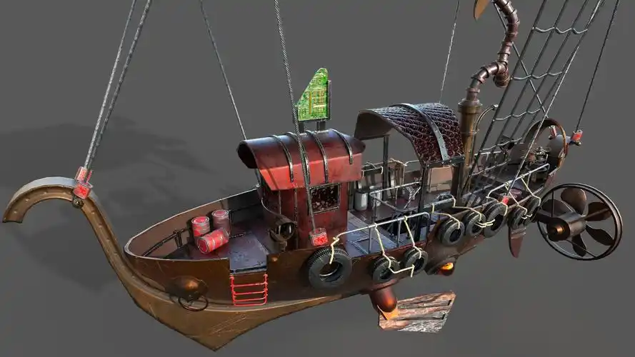 蒸汽朋克飞艇含赛博朋克涂鸦配色