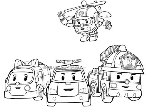 变形警车珀利动漫角色简笔画图片