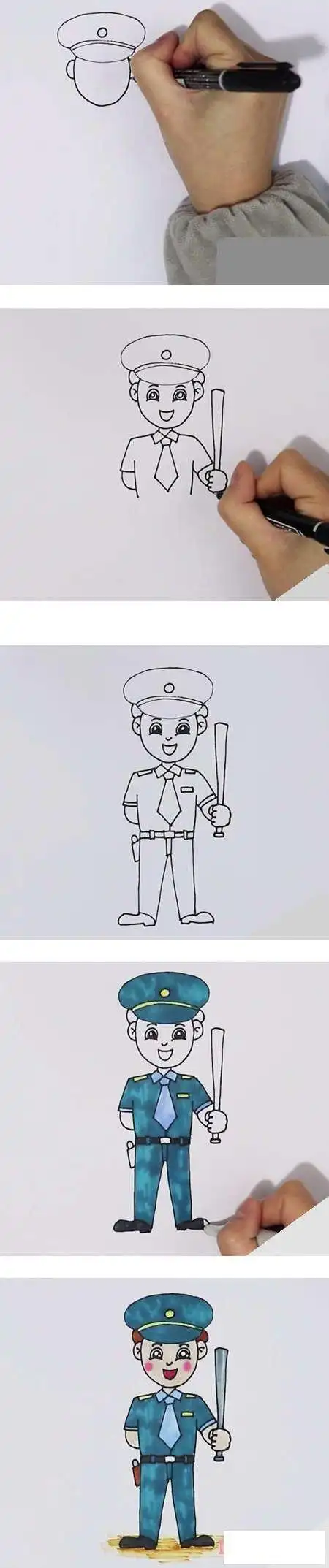 保安叔叔的画法涂色简单易学保安卡通简笔画学校保安简笔保安简笔画