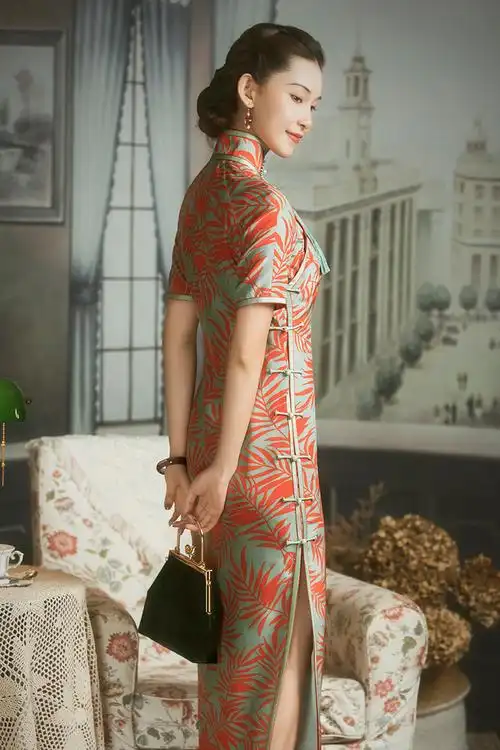 红馆真丝双绉旗袍桑蚕丝高端传统老上海长款2020新款女夏对枫林