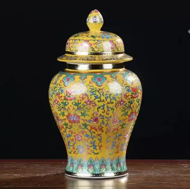 今日分享:珐琅彩将军罐景德镇陶瓷装饰花瓶摆件客厅茶叶罐大号密 - 抖