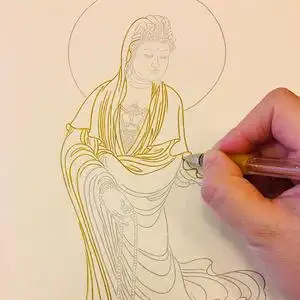 观音像手绘线稿图描金工笔画观音佛像白描底稿临摹练习物初学入门