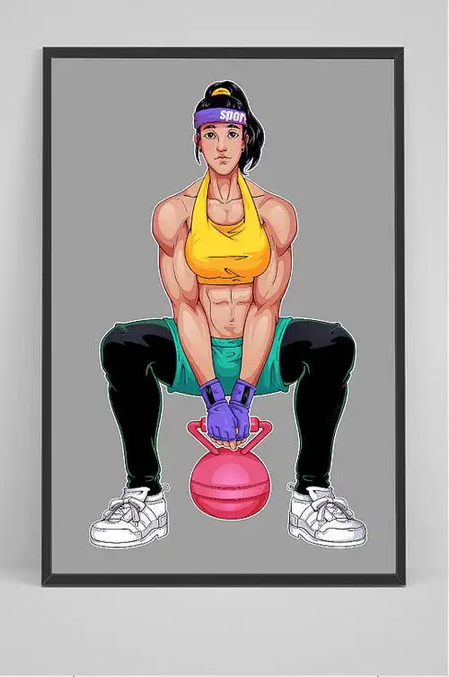 原创手绘健身女士插画