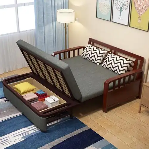 实木两用可折叠多功能沙发床小户型客厅藤印象15米布艺中式储物沙发床