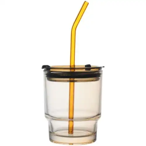 留白水杯玻璃吸管男女家用高颜值高级ins网红吸管杯