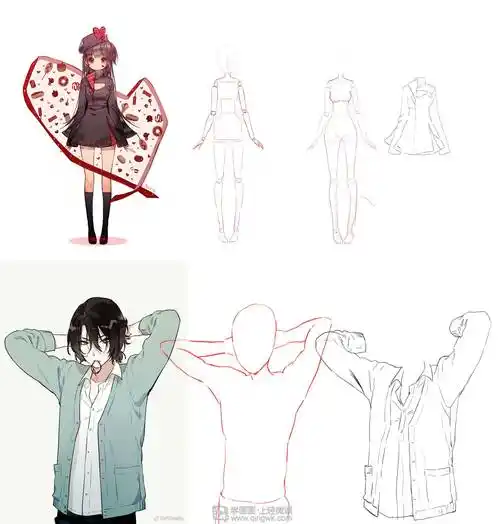 角色衣服临摹练习—动漫人物服装入门训练