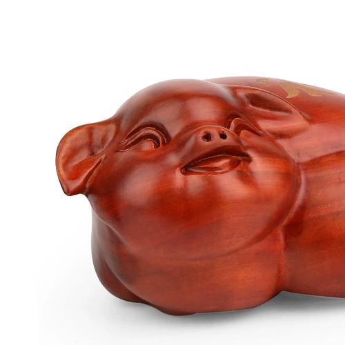 12十二生肖猪 红木雕刻工艺品摆件 木雕福猪实木质玄关客厅装 饰品 -
