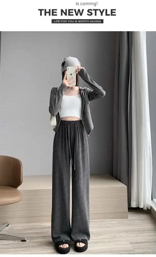 145小个子糯米阔腿裤女春秋150穿搭窄版宽松显瘦修身直筒休闲裤女