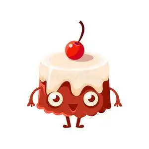 卡通樱桃表情巧克力蛋糕上面有樱桃,甜甜点糕点幼稚卡通人物照片