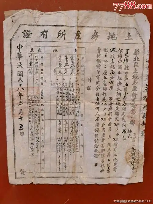 民国房产证官契