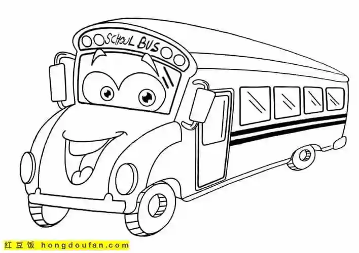 7张大眼睛的卡通校车童话涂色图片免费下载-红豆饭小学生简笔画大全