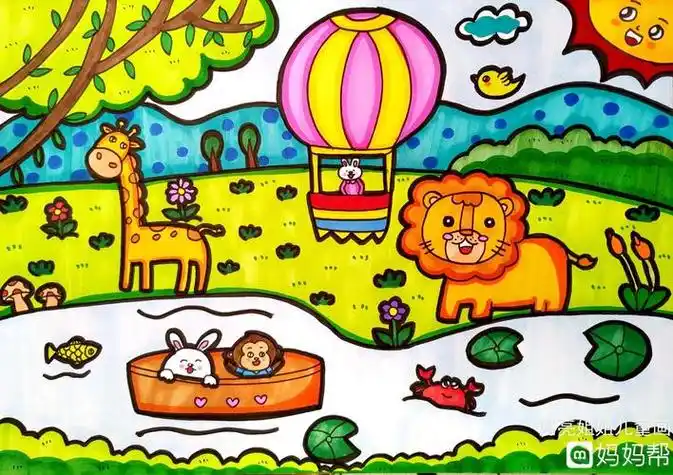 简笔画动物彩色小动物风景