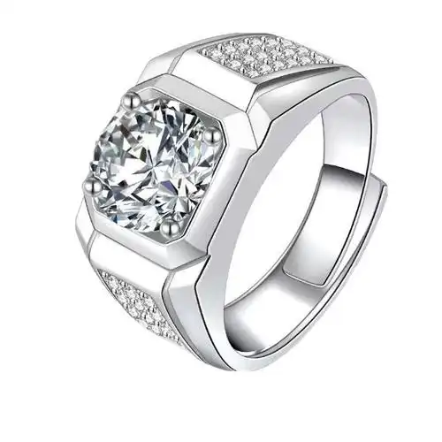 莫桑钻石戒指男潮炫酷霸气满钻3克拉钻戒镀白金男士开口活口戒指3克拉