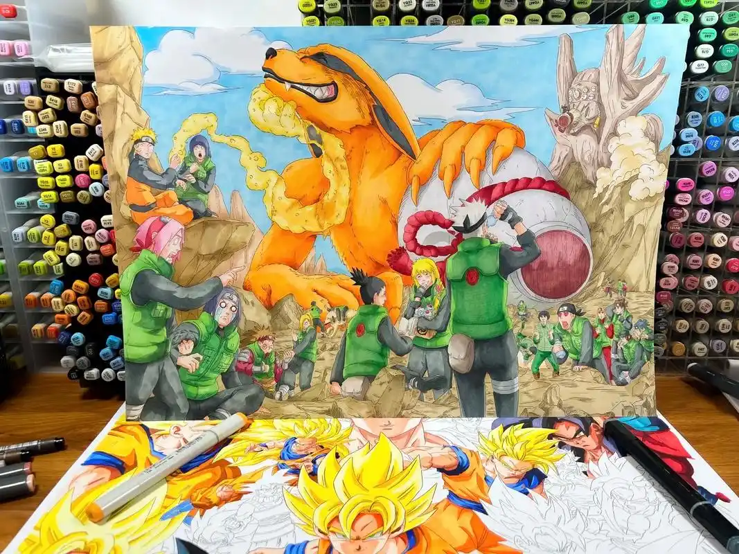 火影忍者马克笔手绘撸九尾