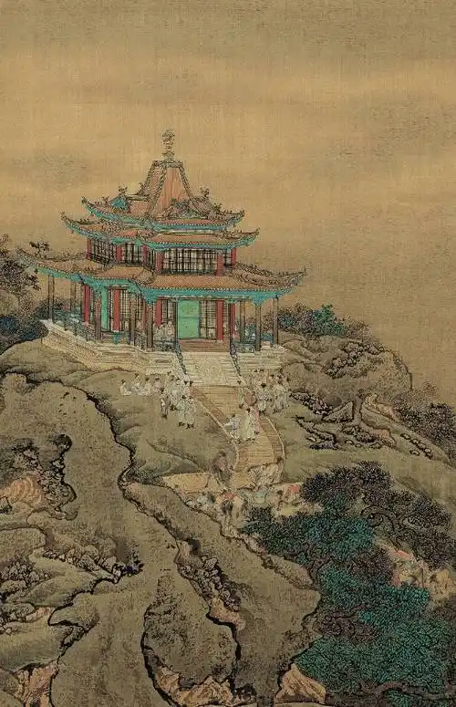 【袁江 清 山水画《阿房宫图屏》欣赏】绢本设色,194.5x60.