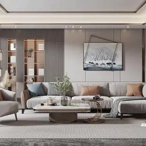 现代风格客厅3d模型免费下载-3dmax模型免费下载-欧模网