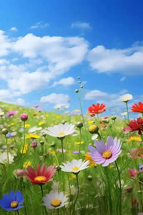 格桑花:在蓝天白云下盛放,在阳光的炙热里妖娆