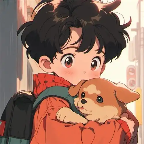超萌可爱动漫男生抱狗头像