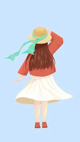 原创插画唯美手绘小女孩背影素材psd