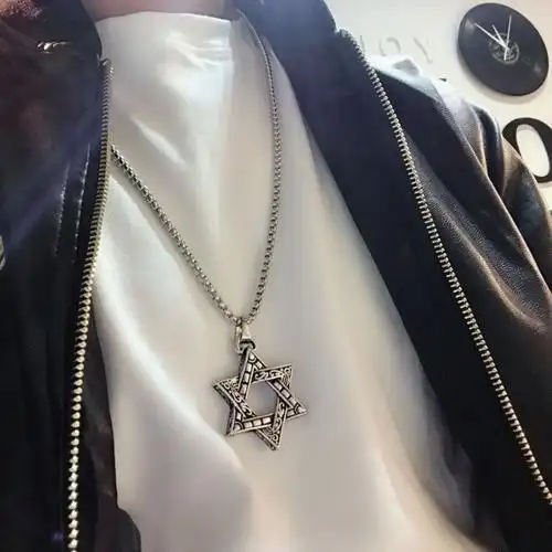 韩版 六芒星嘻哈项链毛衣链男女百搭潮流吊坠配饰项链女