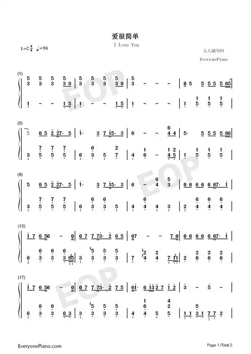 爱很简单陶喆双手简谱预览1