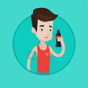 马蹄干着水拿着可乐的年轻男士卡通矢量插画插画