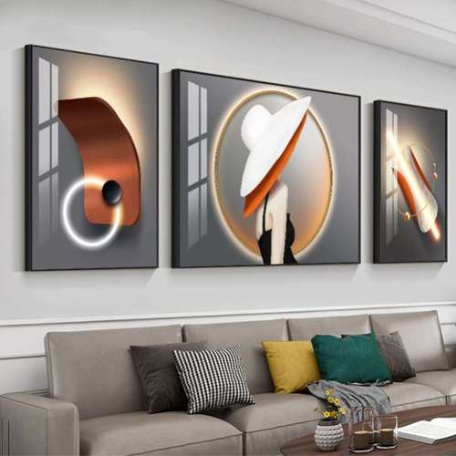 挂在客厅墙上的装饰画壁画欧式风格高级感极简床后面的背景卧室