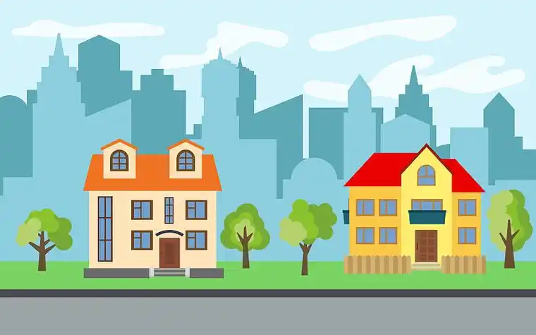 城市有两个两层的卡通房子图片