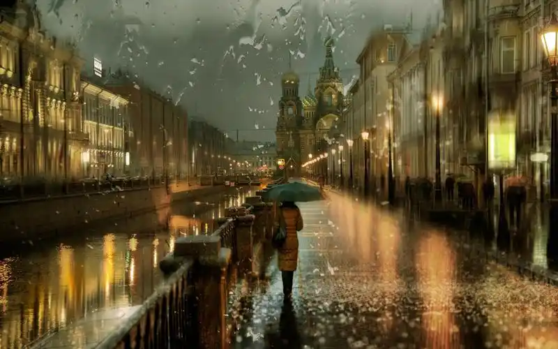 一个人雨中打伞孤单背影伤感图片