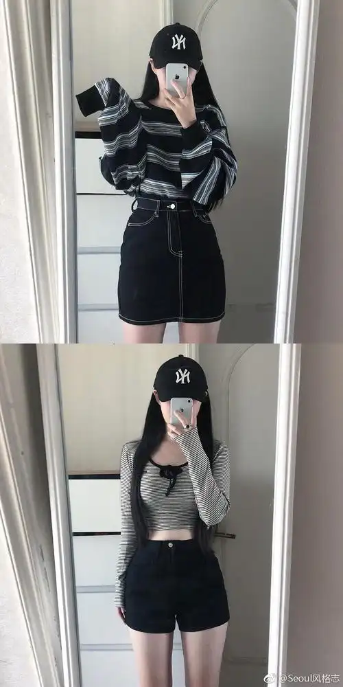 黑白色系为主的酷味女生日常穿搭.