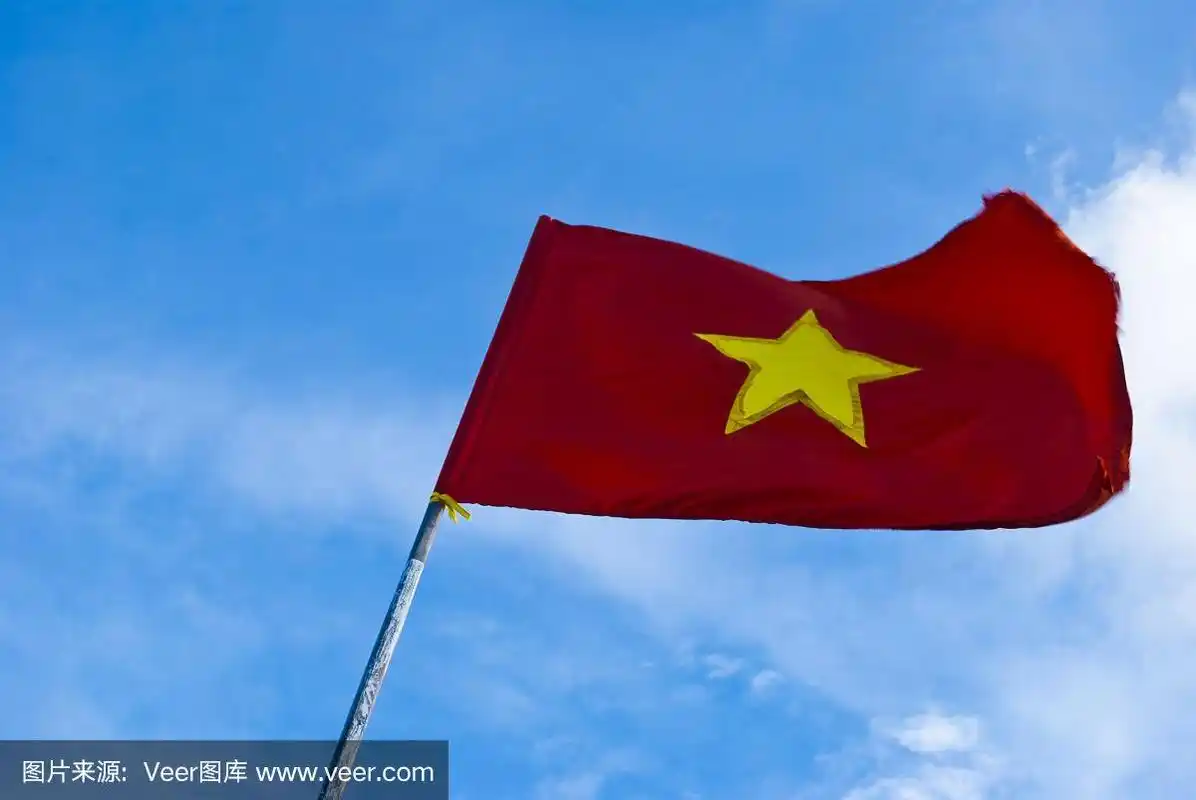 蓝天背景下的越南国旗