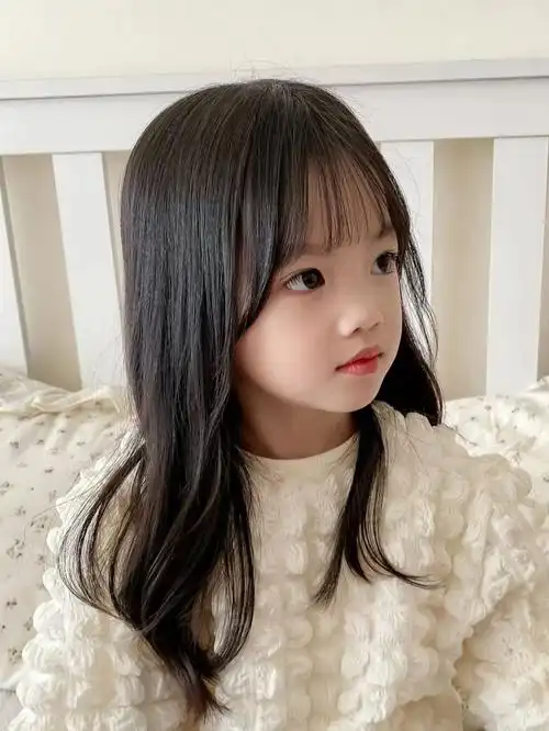 儿童假发女孩仿真长直发自然空气刘海圆脸可爱甜美公主拍照全发套