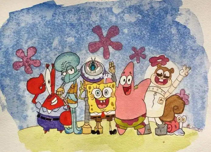 海绵宝宝全家福水彩临摹