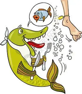 勾叉错误小图标饥饿鱼的漫画插图背景