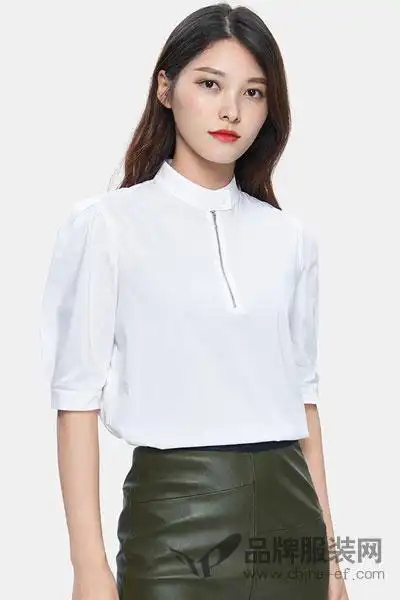 哥弟女装2017秋季新款百搭立领衬衫女简约中袖衬衣8300027