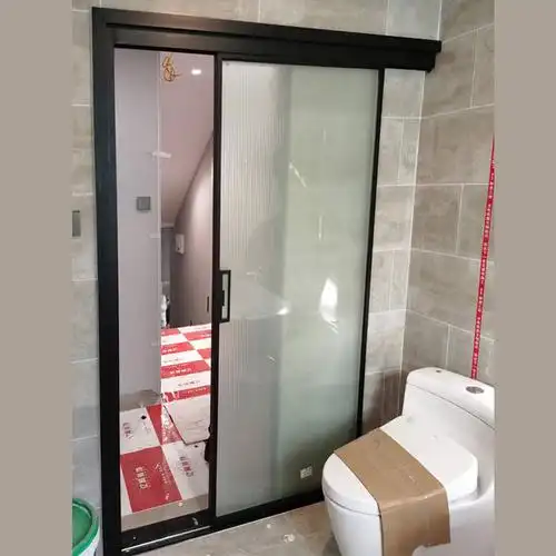 定制卫生间黑色窄边单扇推拉门吊轨厨房隔断长虹玻璃单轨移门轨道