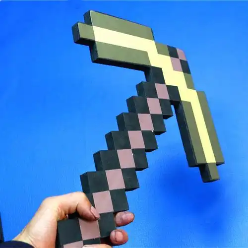 我的世界周边玩具模型 钻石镐斧铲枪头套塑料男童玩具 40cm蓝色钻石斧