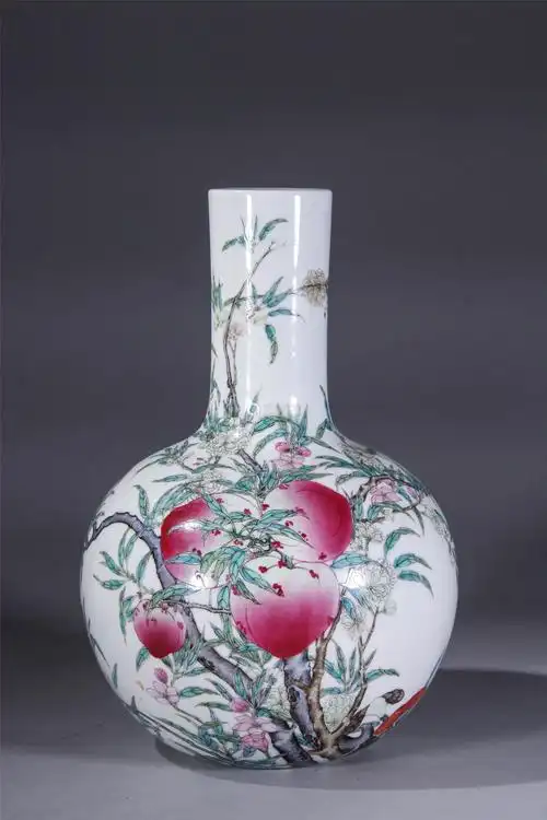 清光绪 粉彩九桃天球瓶-【成交 价格 图片】