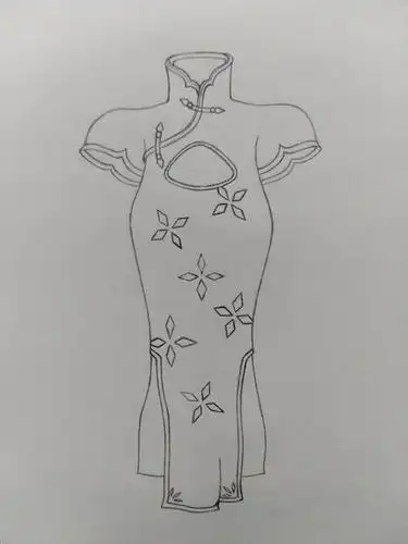 旗袍简笔画花纹图片旗袍款式图手绘手绘旗袍设计图幼儿园旗袍简笔画