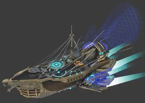 pbr次世代 蒸汽朋克飞船 星界飞船 魔幻飞艇 飞行器 梦幻飞艇模型