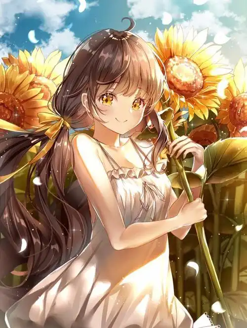二次元动漫 向日葵女孩,明媚阳光下明媚的你,来自初夏的治愈