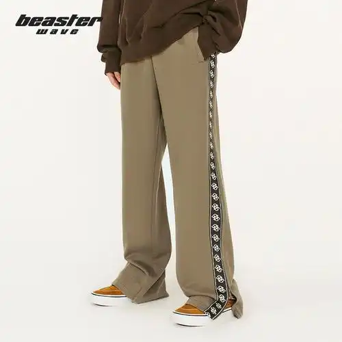直筒时尚 beaster织带潮牌卫裤 秋季 运动休闲黑色长裤