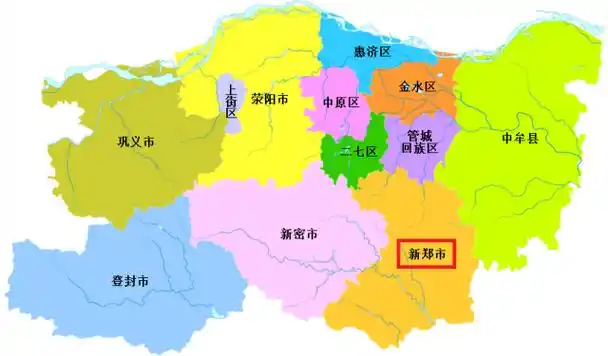 河南省郑州市的行政区划地图