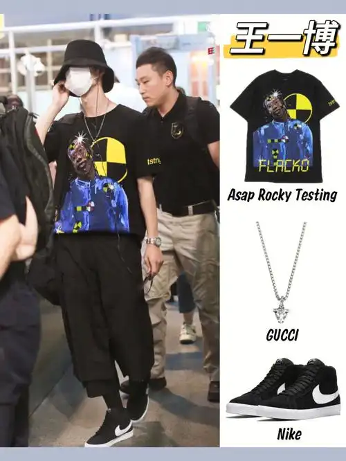 一身黑,氛围感十足,好喜欢这样穿搭的一博t恤:asap rocky testing项链